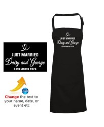 Romantic Just Married Custom His Her Name Wedding Date Unisex Cooking Apron For Couple